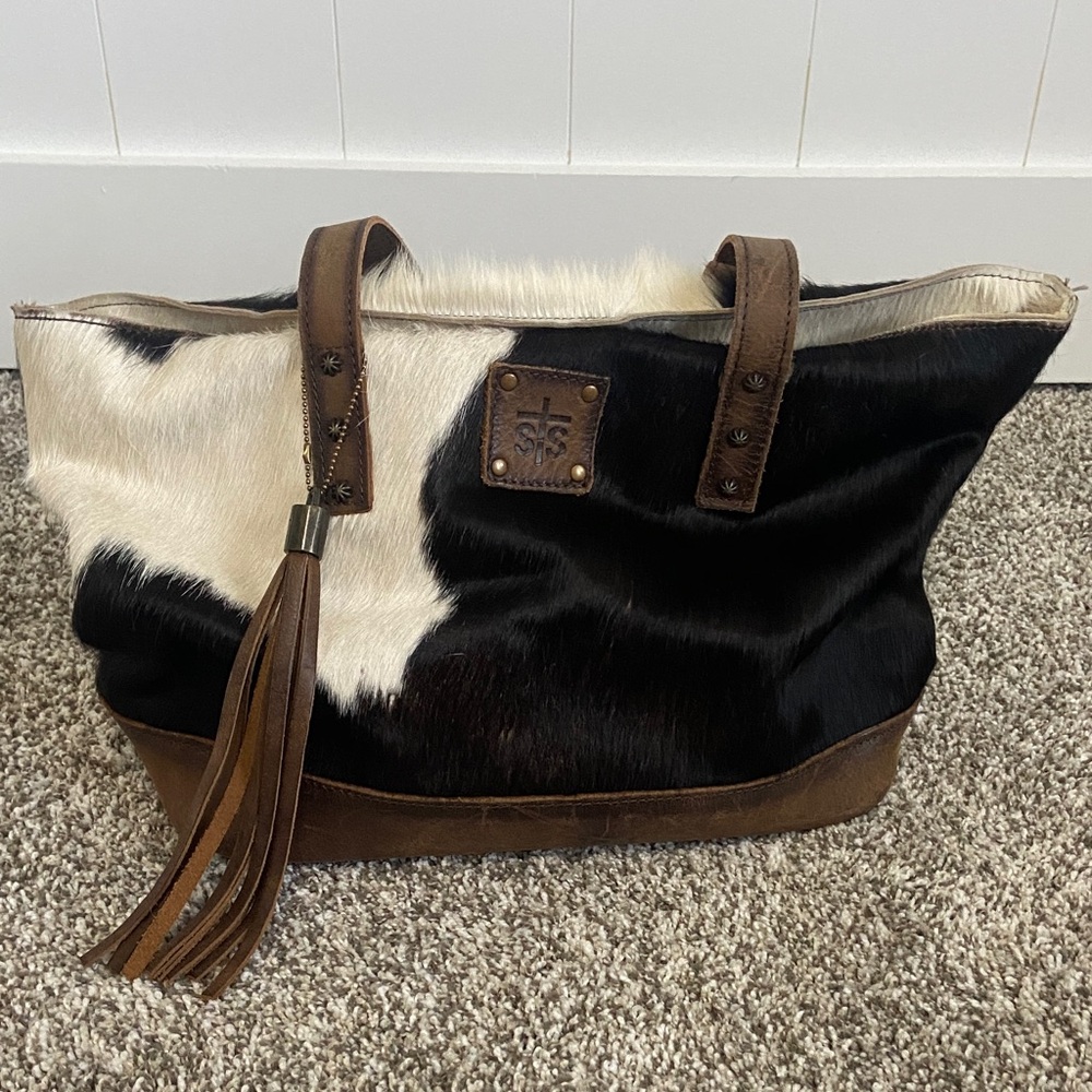 STS Ranchwear Black and White Cowhide Leather Tote